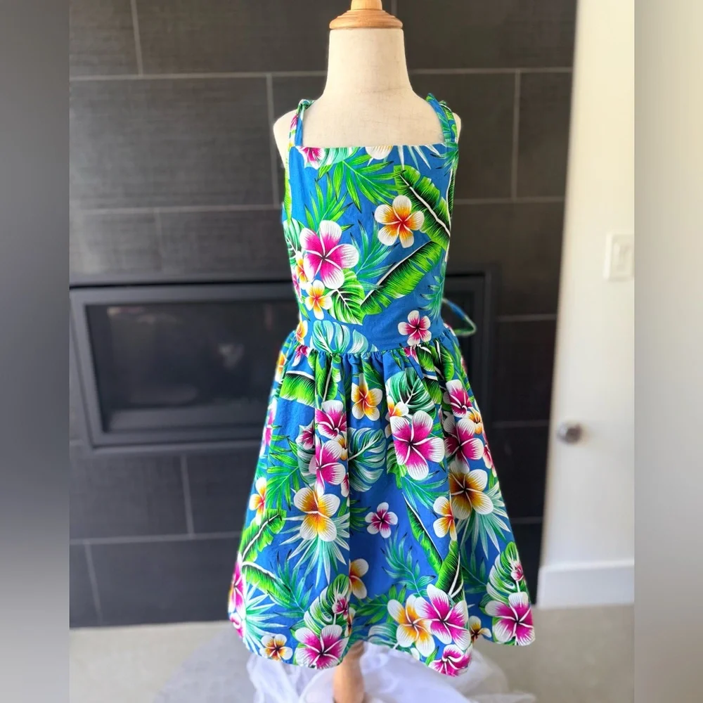 Bright Blue Tropical Floral Hawaii Girls' Dress